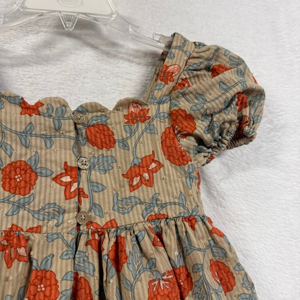 Happily Grey 4T Orange Floral Swiss Dot Tiered Puff Sleeve Scallop Dress Whimsy - Picture 4 of 9